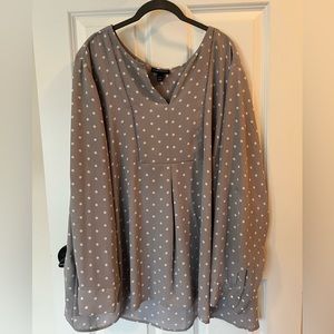 Gray with white polka dot blouse